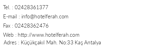 Ka Hotel Ferah telefon numaralar, faks, e-mail, posta adresi ve iletiim bilgileri